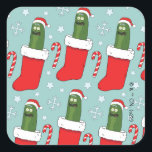 Rick & Morty Christmas Pickle Rick Pattern Vierkante Sticker<br><div class="desc">Celebrate Rickmas with this festival Pickle Rick in a stocking pattern!</div>