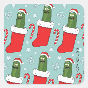 Rick & Morty Christmas Pickle Rick Pattern Vierkante Sticker