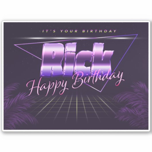 Rick Name Vorname lila retro Sticker Geburtstag (Voorkant)