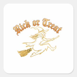 Rick or Treat Sticker: Speelse Halloween Nieuw Mod Vierkante Sticker