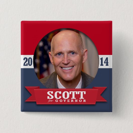 RICK SCOTT CAMPAIGN VIERKANTE BUTTON 5,1 CM (Voorkant)