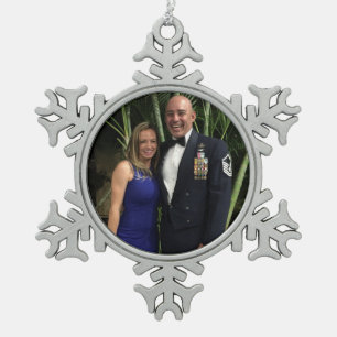 Ricks familie fotosjabloon tin sneeuwvlok ornament
