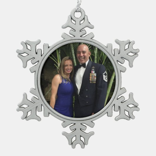 Ricks familie fotosjabloon tin sneeuwvlok ornament (Voorkant)