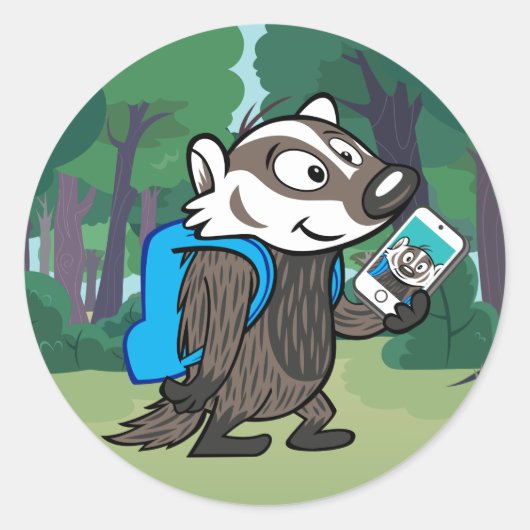 Ricky Raccoon | Boomer Badger Selfie Ronde Sticker (Voorkant)