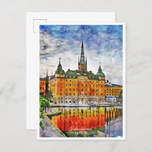 Riddarholmen Zweden vintage reizen waterverf Briefkaart