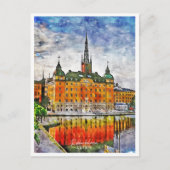 Riddarholmen Zweden vintage reizen waterverf Briefkaart (Voorkant)