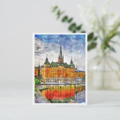 Riddarholmen Zweden vintage reizen waterverf Briefkaart (Staand voorkant)