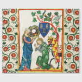 RIDDER BEWAPEND DOOR ZIJN DAME, MIDDELEEUWSE MINIA CADEAUPAPIER (Vlak)