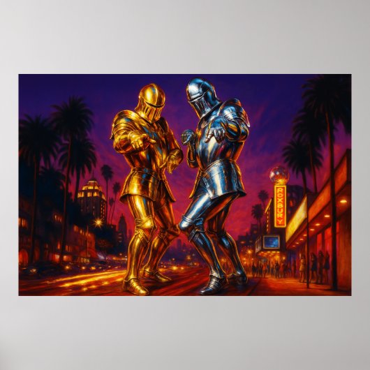 Ridder bij de Roxbury - Golden en Silver Disco Art Poster (Voorkant)