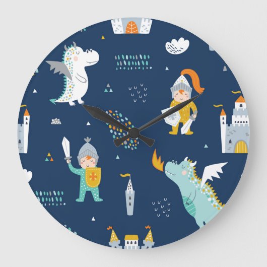 Ridder Dragon Castle Childish Patroon Grote Klok (Voorkant)