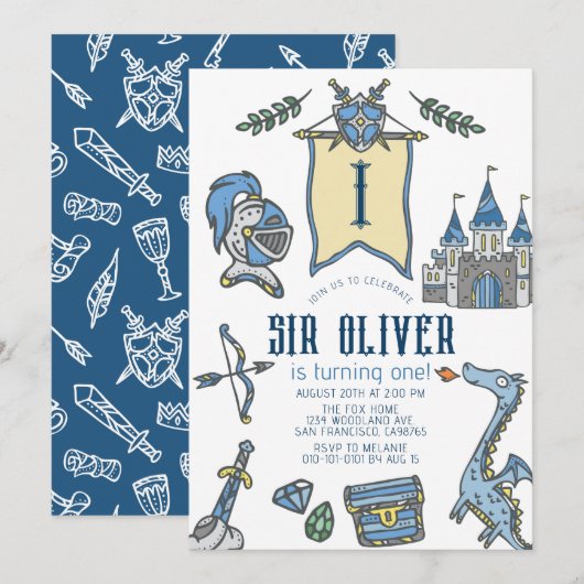 Ridder Dragon Castle middeleeuwse jongen 1e verjaa Kaart (Voorkant / Achterkant)