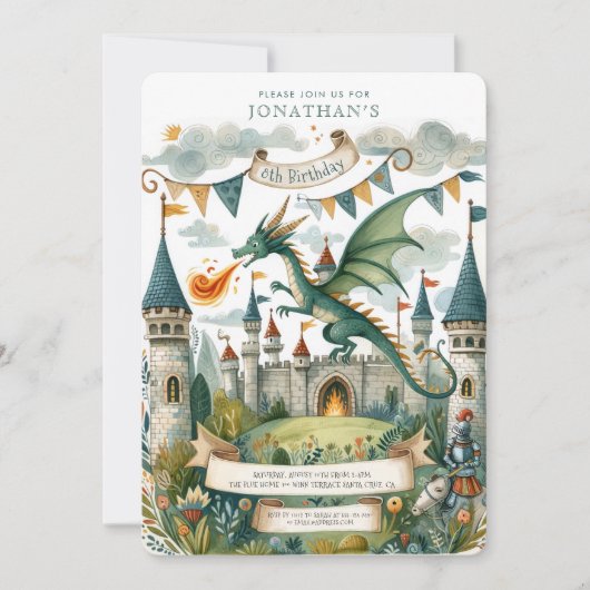 Ridder en Draak Koninklijke Middeleeuwse Jongen Ve Kaart (Voorkant)