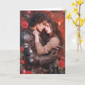 Ridder en Meisje in Romantische Omhelzing Kaart (Gele Bloem)