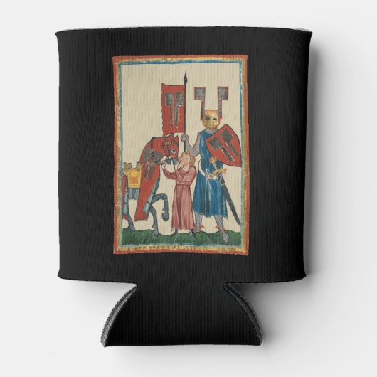 Ridder en schildknaap, 14e-eeuwse middeleeuwse kun blikjeskoeler (Voorkant)