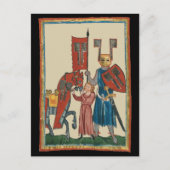 Ridder en schildknaap, 14e-eeuwse middeleeuwse kun briefkaart (Voorkant)