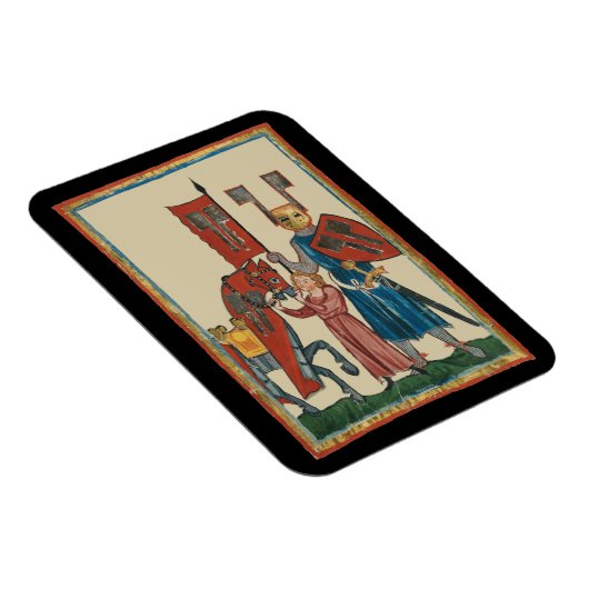 Ridder en schildknaap, 14e-eeuwse middeleeuwse kun magneet (Rechterzijde)