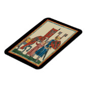 Ridder en schildknaap, 14e-eeuwse middeleeuwse kun magneet (Linkerzijde)