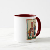 Ridder en schildknaap, 14e-eeuwse middeleeuwse kun mok (Voorkant rechts)