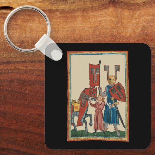 Ridder en schildknaap, 14e-eeuwse middeleeuwse kun sleutelhanger (Voorkant)