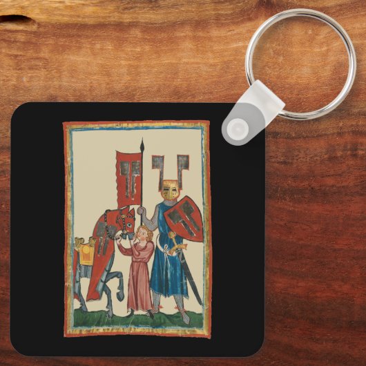 Ridder en schildknaap, 14e-eeuwse middeleeuwse kun sleutelhanger (Achterkant)