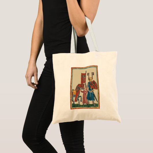 Ridder en schildknaap, 14e-eeuwse middeleeuwse kun tote bag (Voorkant (product))