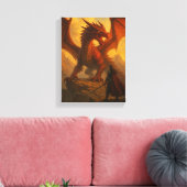 Ridder geconfronteerd met rode draak op Fiery Moun Canvas Afdruk (Insitu (Woonkamer))