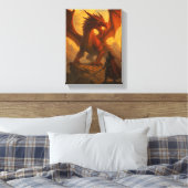 Ridder geconfronteerd met rode draak op Fiery Moun Canvas Afdruk (Insitu (Slaapkamer))