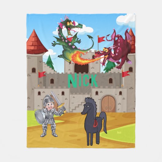 Ridder in glanzend pantser en Gekke draken Fleece Deken (Voorkant)