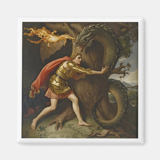 Ridder in Gouden Wapenrusting vs. De Draak Magneet (Voorkant)