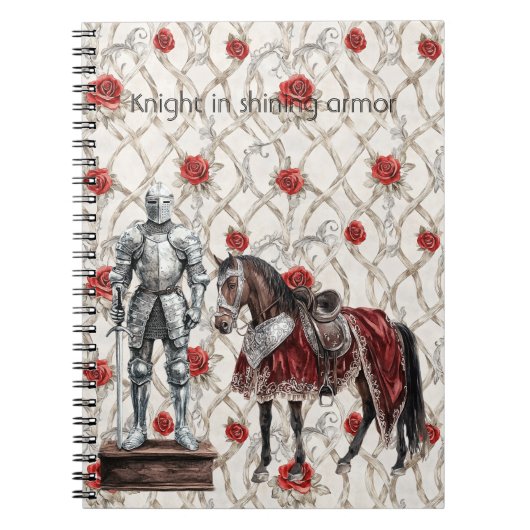 Ridder in Shijnende Wapenrusting van Rode Rozen Notitieboek (Voorkant)