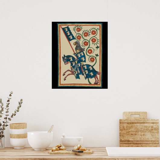 Ridder met adelaar heraldiek, 14e eeuw middeleeuws poster (Keuken)