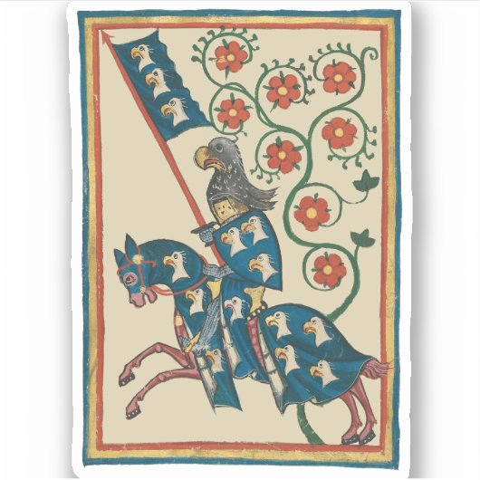 Ridder met adelaar heraldiek, 14e eeuw middeleeuws sticker (Voorkant)
