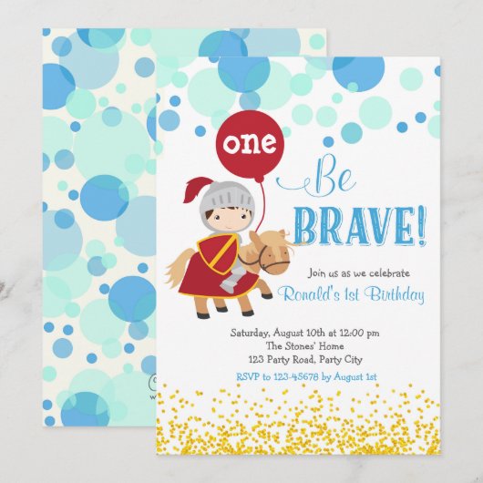 Ridder met ballon verjaardagsuitnodiging kaart (Voorkant / Achterkant)