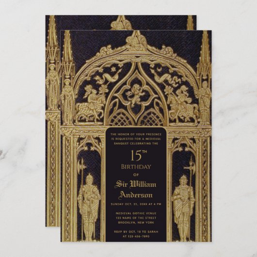 Ridder Middeleeuws thema Verjaardag Zwart Goud Got Kaart (Voorkant / Achterkant)