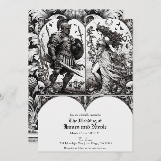 ridder & mooie Maiden bruiloft Kaart (Voorkant / Achterkant)