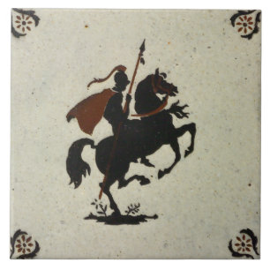 Ridder op een paard  Nederlandse Bruin Delft tegel Tegeltje