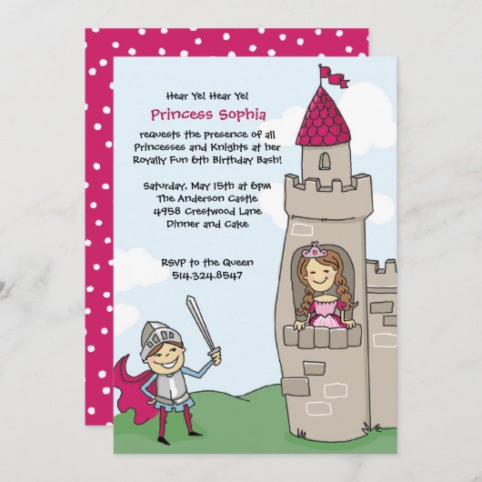 Ridder Redt Prinses Uitnodigingen: Brunettes Kaart (Voorkant / Achterkant)