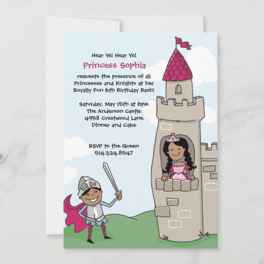 Ridder Slaat Prinses Uitnodigingen: Zwart Haar Kaart (Voorkant)