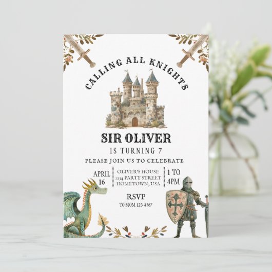 Ridder Verjaardag Uitnodiging, Dragon Uitnodiging (Staand voorkant)