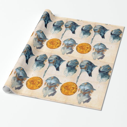 RIDDERHELM MET ANTIEK GOUDEN FLORENTIJNSE FORINT CADEAUPAPIER (Uitgerold)