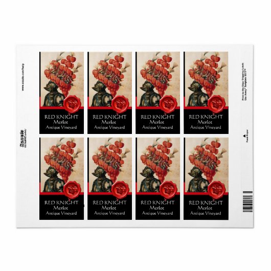 RIDDERHELM MET RODE VEREN EN WASSEAL WIJN ETIKET (Full Sheet)