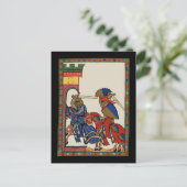 Ridders bestormen het kasteel, 14e eeuw briefkaart (Staand voorkant)
