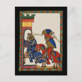 Ridders bestormen het kasteel, 14e eeuw briefkaart (Voorkant)