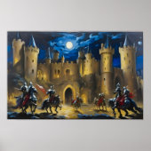Ridders bewaken een kasteel 's nachts poster (Voorkant)