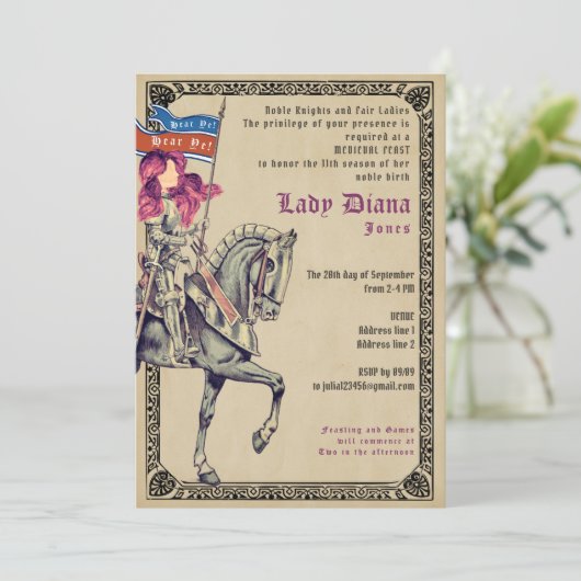 Ridders & Dames Middeleeuws Feest & Joust Verjaard Kaart (Staand voorkant)