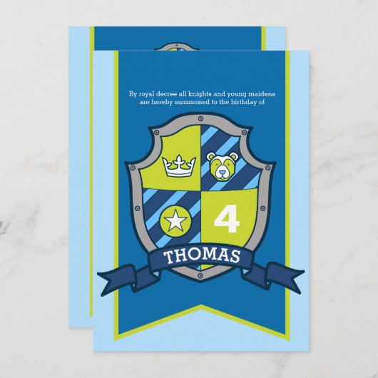 Ridders middeleeuwse schild kinder 4e verjaardag u kaart (Voorkant / Achterkant)