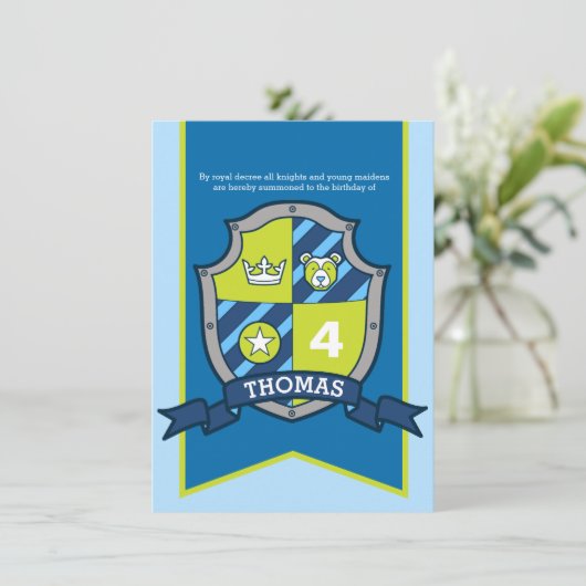 Ridders middeleeuwse schild kinder 4e verjaardag u kaart (Staand voorkant)
