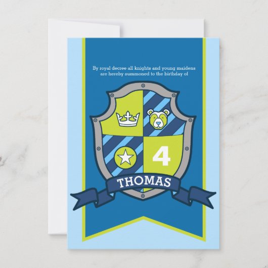 Ridders middeleeuwse schild kinder 4e verjaardag u kaart (Voorkant)