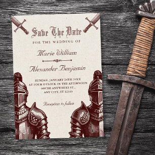 Ridders middeleeuwse vintage bruiloft save the date