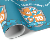 Ridders schild jongens 10e verjaardag inpakpapier (Rol Hoek)